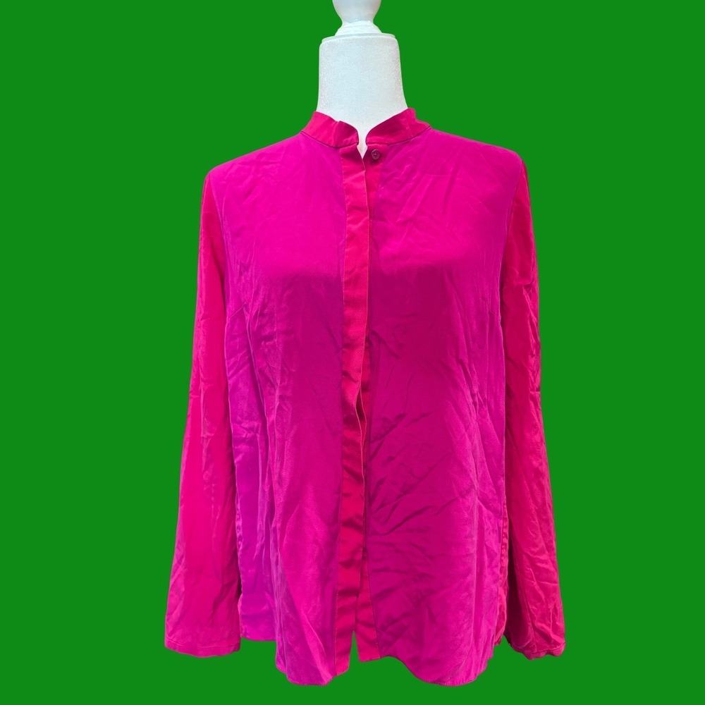 Elie Tahari Silk Blouse Womens M Pink Excellent ED07K513 Mandarin Collar Shirt